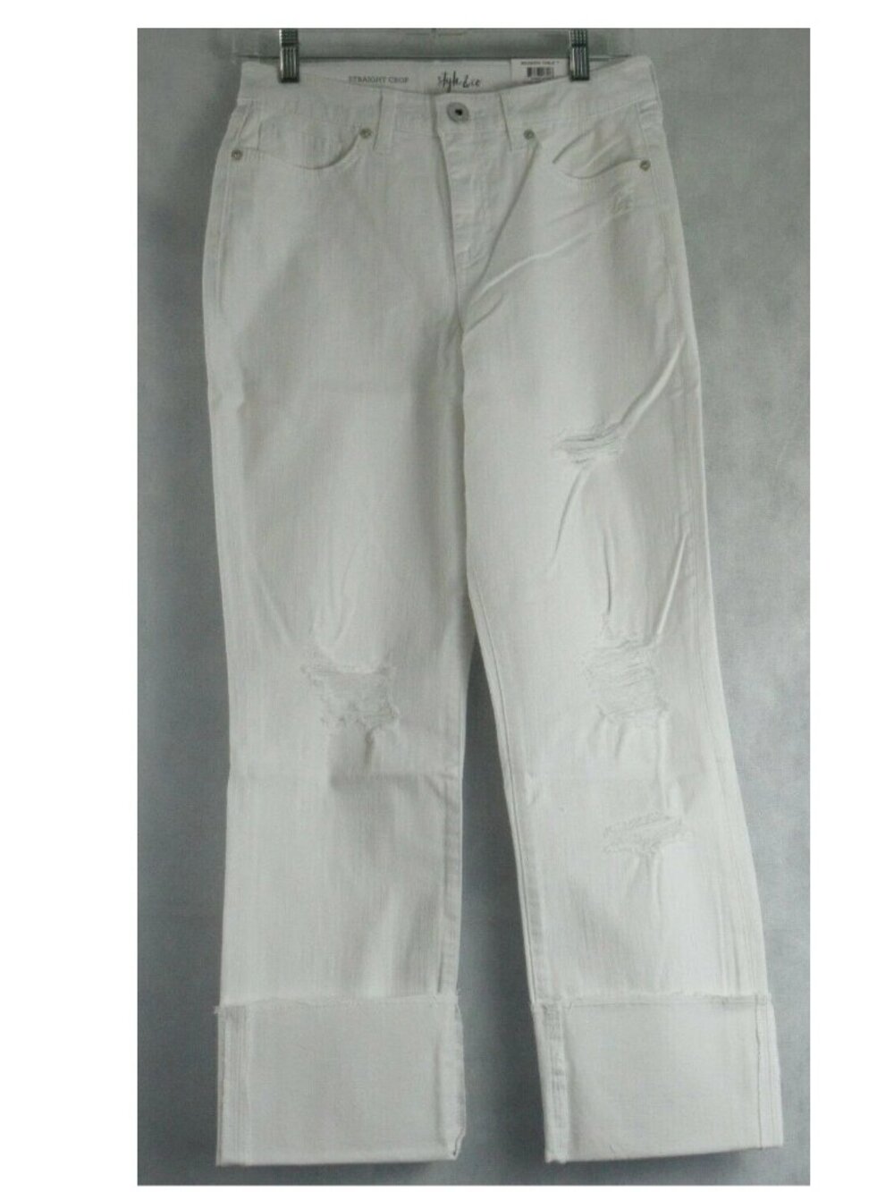 Style & Co. Women's Ripped Crop Straight Jeans, White, Size 6